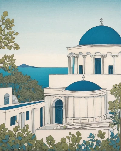 zappeion,panathenaic,greek orthodox,bawden,ephrussi,athenaeum,bahai,portmeirion,greek temple,futuh,athens art school,synaxarion,mirogoj,panagia,saltram,reynolda,laodicea,skopelos,janiculum,minoans,Illustration,Japanese style,Japanese Style 15