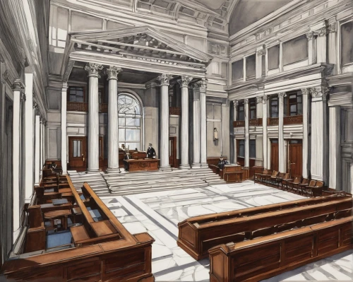 courtroom,sheldonian,pulpits,court of justice,lecture hall,courtrooms,court of law,us supreme court,saint george's hall,magistrates,sorbonne,lecture room,hawksmoor,baptistry,courthouses,chappel,teylers,choir,synagogues,schoolrooms,Illustration,Black and White,Black and White 19