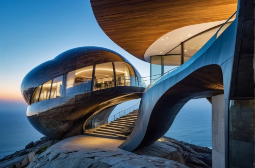 futuristic architecture,modern architecture,dunes house,futuristic art museum,snohetta,winding steps,observation deck,dreamhouse,the observation deck,cantilever,architecture,spiral staircase,malaparte,futuristic landscape,cubic house,cantilevered,architectural,morphosis,crooked house,winding staircase,Photography,General,Realistic