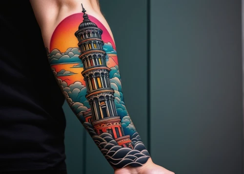 sleeve,hennadiy,on the arm,watertower,saint basil's cathedral,sleeved,leaning tower of pisa,sleeves,lighthouses,tatoo,minarets,tatneft,minar,body art,tattooist,lighthouse,basil's cathedral,tattoo,toren,tatoosh,Art,Classical Oil Painting,Classical Oil Painting 34