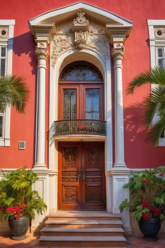 house with caryatids,exterior decoration,christiansted,italianate,inmobiliarios,front door,house entrance,greek island door,old town house,entryways,house front,house facade,frederiksted,colorful facade,garden door,rowhouse,entryway,front gate,entranceway,porticoes,Illustration,Retro,Retro 19
