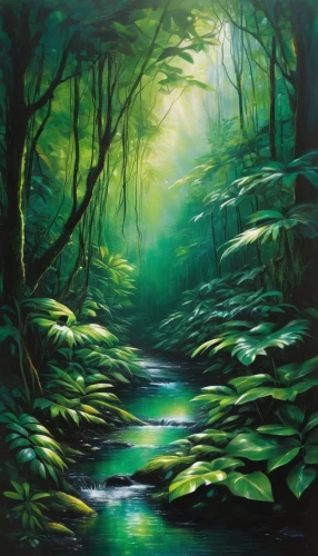 forest landscape,green forest,oil painting on canvas,green landscape,forest background,rainforest,elven forest,tropical forest,rainforests,forest glade,brook landscape,oil on canvas,oil painting,forestland,rain forest,the forest,flowing creek,the forests,green waterfall,fairy forest,Conceptual Art,Daily,Daily 32