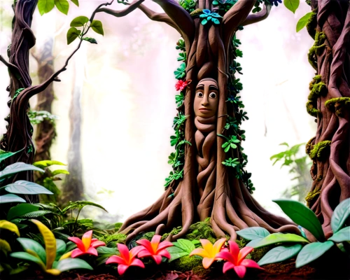 cartoon forest,rainforest,fairy forest,elven forest,fairy house,enchanted forest,tropical forest,dryad,flourishing tree,tree grove,dryads,epiphytes,epiphytic,background ivy,korowai,epiphyte,celtic tree,rainforests,philodendrons,shagbark,Unique,3D,Clay