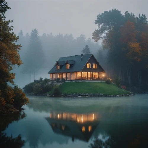 house with lake,house in the forest,house by the water,house in mountains,beautiful home,house in the mountains,foggy landscape,forest house,dreamhouse,summer cottage,cottage,lonely house,morning mist,autumn fog,the cabin in the mountains,fisherman's house,home landscape,wooden house,boathouse,log home,Photography,General,Natural
