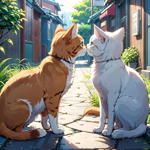 dog - cat friendship,riverclan,dog and cat,akitas,two cats,skyclan,strays,aristocats,starclan,leafstar,cat lovers,kitties,garlington,rescue alley,street cat,thunderclan,romantic meeting,tomoharu,catterns,cats on brick wall,Anime,Anime,Realistic