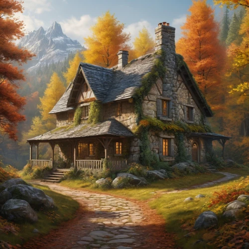 house in the forest,house in mountains,lonely house,house in the mountains,country cottage,witch's house,home landscape,little house,cottage,autumn landscape,fall landscape,small house,autumn idyll,ancient house,autumn background,summer cottage,the cabin in the mountains,autumn scenery,traditional house,wooden house,Photography,General,Natural