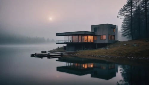 house with lake,house by the water,foggy landscape,boathouse,the cabin in the mountains,lago grey,morning mist,house in mountains,boat house,house in the forest,lonely house,snohetta,dreamhouse,forest house,foggy day,houseboat,house in the mountains,morning fog,evening lake,floating over lake