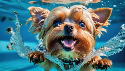 dog in the water,yorkshire terrier,biewer yorkshire terrier,yorkie,yorkshire terrier puppy,yorkie puppy,cheerful dog,swimmable,dog photography,yorky,splashing,animal photography,water creature,splashdown,buoyant,water splash,butterfly swimming,underwater background,canina,waterkeeper,Photography,Artistic Photography,Artistic Photography 01