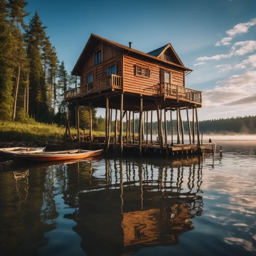 house with lake,house by the water,floating huts,boat house,summer cottage,stilt house,log home,boathouse,vancouver island,houseboat,stilt houses,wooden house,inverted cottage,summer house,deckhouse,floating over lake,wooden sauna,fisherman's house,beautiful home,the cabin in the mountains,Photography,General,Realistic