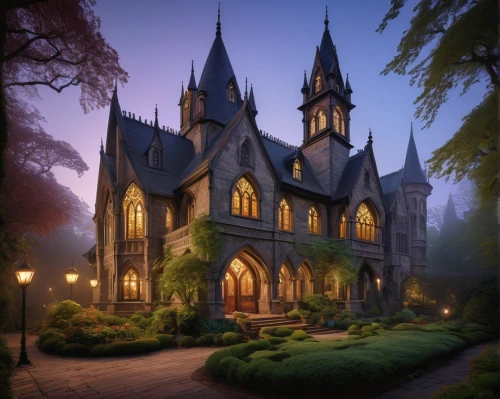 haunted cathedral,fairy tale castle,fairytale castle,gothic church,gothic style,victorian house,victorian,gothic,ghost castle,hogwarts,old victorian,haunted castle,black church,witch's house,neogothic,sewanee,altgeld,a fairy tale,cathedral,the black church,Art,Classical Oil Painting,Classical Oil Painting 23
