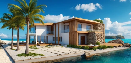 holiday villa,tropical house,beachfront,oceanfront,beach house,luxury property,beach resort,3d rendering,luxury home,dreamhouse,dunes house,palmilla,house by the water,tropical island,pool house,dream beach,floating huts,over water bungalow,paradisus,ocean view,Photography,General,Realistic