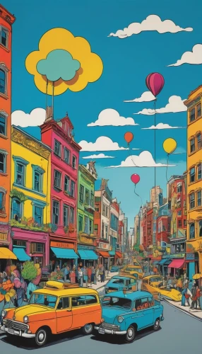 colorful city,colorful balloons,ravensburger,world digital painting,carriedo,mostovoy,moc chau hill,cartoon video game background,candyland,skycar,viajes,rizzi,illustra,colorama,background vector,cool pop art,fantasy city,ilustraciones,hippy market,colored pencil background,Art,Artistic Painting,Artistic Painting 22
