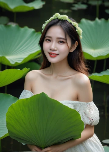 nymphaea,vietnamese woman,lily pad,vietnamese,phuquy,xuyen,laotian,miss vietnam,waterlily,blooming lotus,lotuses,water lily,background ivy,lotus flowers,vietnam,beautiful girl with flowers,amazonica,lotus leaf,green background,nelumbo,Photography,General,Natural