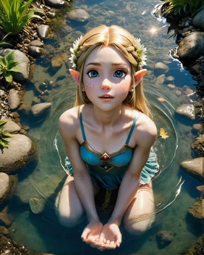 water nymph,the blonde in the river,kupala,naiad,ophelia,little girl fairy,wishing well,girl on the river,lily water,zelda,eilonwy,water lotus,faery,fairie,mermin,rockpool,water spring,naiads,mountain spring,in water