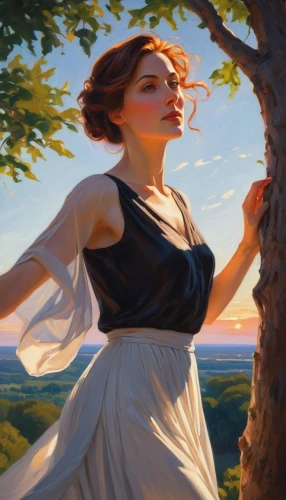 girl with tree,girl in a long dress,lughnasa,world digital painting,persephone,girl on the river,woman playing,chipko,heatherley,girl in the garden,pam trees,girl in a long,digital painting,woman eating apple,young woman,demelza,shepherdess,woman thinking,woman walking,xanth,Art,Classical Oil Painting,Classical Oil Painting 12