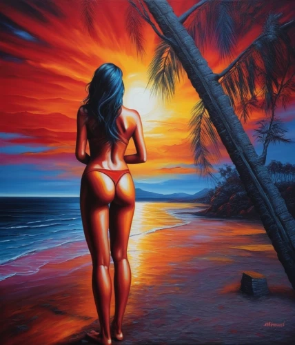 neon body painting,art painting,oil painting on canvas,aflame,sunset beach,fantasy art,beach landscape,bodypainting,oil painting,tequila sunrise,pintura,beach scenery,exotically,red sun,beach background,bodypaint,glass painting,sunrise beach,mexican painter,body painting,Illustration,Realistic Fantasy,Realistic Fantasy 25