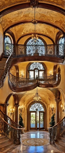 staircase,cochere,mansion,outside staircase,palatial,luxury property,entrance hall,opulently,luxury home interior,palladianism,lello,opulent,foyer,winding staircase,staircases,circular staircase,luxury home,opulence,entryway,ornate,Illustration,Retro,Retro 13