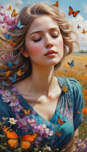 butterfly background,girl in flowers,butterflies,girl lying on the grass,butterfly floral,beautiful girl with flowers,isolated butterfly,falling flowers,julia butterfly,flower nectar,fluttered,dreamscapes,girl picking flowers,butterfly effect,world digital painting,little girl in wind,chasing butterflies,springtime background,daydreamer,flower background,Conceptual Art,Fantasy,Fantasy 12