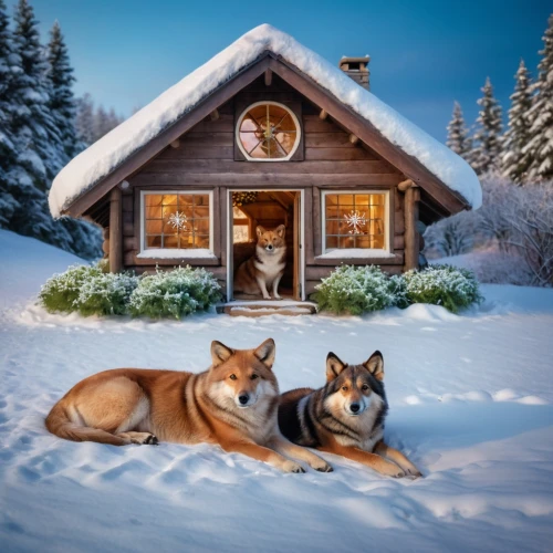 winter house,winter animals,snow shelter,snow scene,christmas sled,dogsledding,doghouses,christmas scene,dog house,warm and cozy,sled dog,dog sled,christmas animals,dogsled,dog house frame,christmas landscape,wood doghouse,snow house,christmas snowy background,huskies,Photography,General,Cinematic