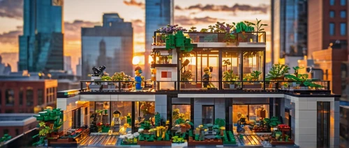 lego city,balcony garden,roof garden,micropolis,terrariums,lego frame,miniature house,greenhouse,roof terrace,botanical square frame,lofts,diorama,terrarium,sky apartment,microdistrict,condos,skyscrapers,penthouses,rooftop,balcony plants,Illustration,Japanese style,Japanese Style 06