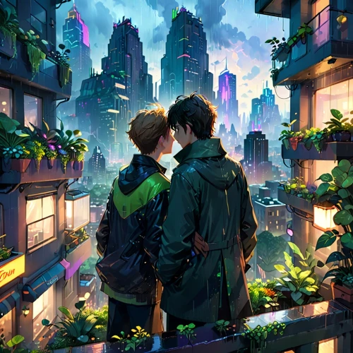 cityscape,above the city,colorful city,evening city,city lights,rooftop,overlooking,dusk background,travelers,rooftops,hideharu,tokyo city,city view,dusk,sky apartment,cyberpunk,sekai,summer evening,tanabata,atmospheres,Anime,Anime,Cartoon
