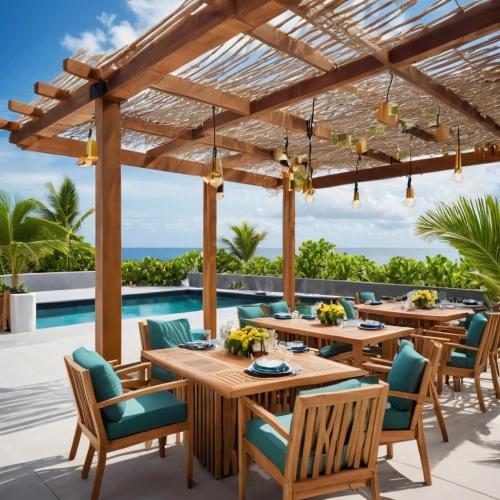 outdoor dining,patio furniture,beach restaurant,outdoor table and chairs,outdoor furniture,terrasse,garden furniture,holiday villa,thatch umbrellas,mustique,tropical house,palmilla,breakfast room,patios,pergola,cabanas,roof terrace,beach furniture,oceanfront,coteries,Photography,General,Realistic