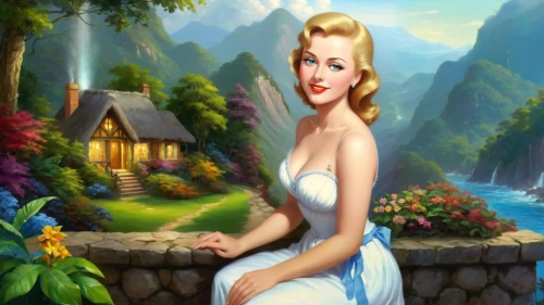 connie stevens - female,landscape background,fantasy picture,dorthy,background image,pin-up girl,maureen o'hara - female,thumbelina,fairy tale character,retro pin up girl,marylyn monroe - female,pin up girl,pin ups,fairyland,pin-up model,cartoon video game background,love background,faires,the blonde in the river,forest background