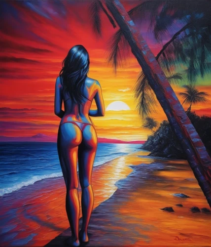 art painting,oil painting on canvas,oil painting,beach landscape,neon body painting,sunset beach,pintura,mexican painter,sunrise beach,beach background,oil on canvas,beach scenery,pintor,peinture,tequila sunrise,glass painting,painting technique,dream beach,girl on the dune,oil paint,Illustration,Realistic Fantasy,Realistic Fantasy 25