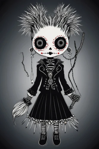 lenore,dollmaker,gothic dress,gothic woman,isoline,cloth doll,arachne,marionette,blythe,pierrot,gothic style,bergdoll,gothic portrait,voo doo doll,sclera,goth woman,rag doll,a voodoo doll,gothic,morwen,Illustration,Abstract Fantasy,Abstract Fantasy 04