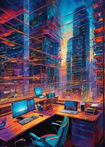 blur office background,computer room,cyberscene,modern office,cyberpunk,cybercity,computer art,computation,cybertown,computerized,computerworld,the server room,computer,cityscape,computational,computer graphic,cubicle,computer workstation,computerization,hypermodern,Conceptual Art,Oil color,Oil Color 20