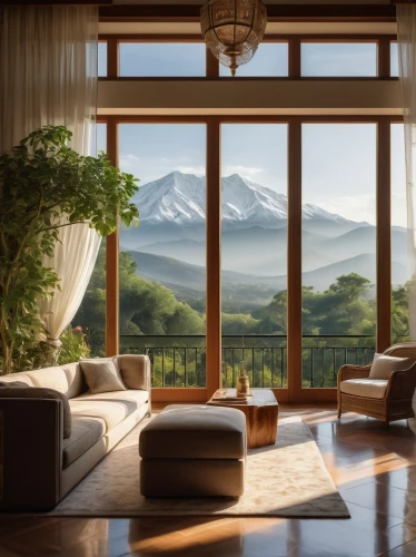 home landscape,living room,livingroom,japanese-style room,sitting room,sunroom,modern living room,house in the mountains,windows wallpaper,house in mountains,wooden windows,beautiful home,landscape background,niseko,japanese mountains,home interior,mountain view,3d rendering,mountain scene,mountainview,Illustration,Paper based,Paper Based 08