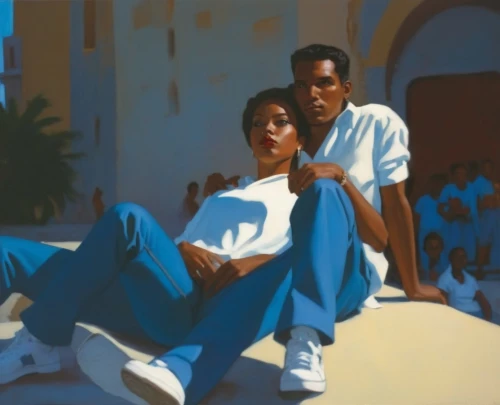 vettriano,young couple,black couple,mousseau,oil on canvas,nubians,monrovians,namibians,bermudians,pittura,oil painting on canvas,oil painting,men sitting,rockwell,mulattos,church painting,mcnay,chicanos,charlestonians,photo painting,Conceptual Art,Fantasy,Fantasy 07