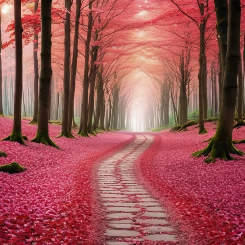 germany forest,fairytale forest,forest road,fairy forest,forest path,forest of dreams,japanese sakura background,pink dawn,enchanted forest,the mystical path,tree lined path,autumn forest,sakura background,ravine red romania,pink october,deep pink,cartoon video game background,cherry blossom tree-lined avenue,forest landscape,fantasy picture,Photography,General,Realistic