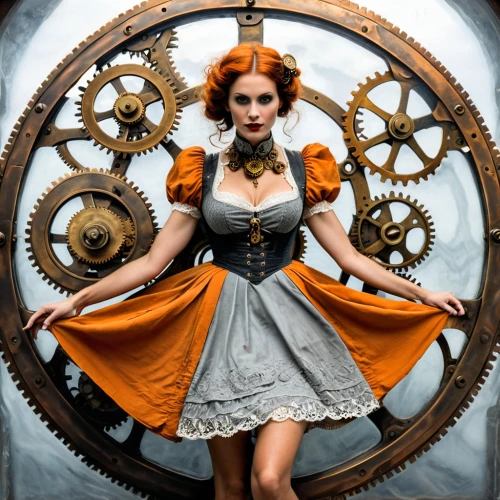 steampunk gears,steampunk,girl with a wheel,clockmaker,cog wheel,clockwork,rasputina,tock,victoriana,transistor,cogs,delain,machinist,cog wheels,cog,cogwheel,iron wheels,ships wheel,spinning wheel,devotchka,Illustration,Realistic Fantasy,Realistic Fantasy 13