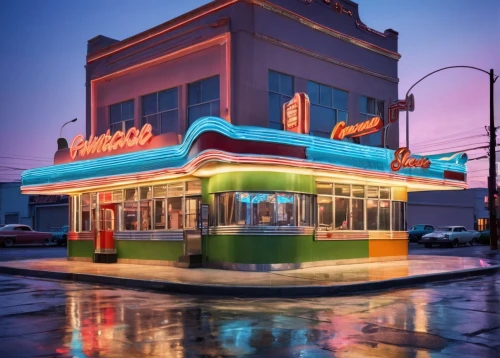retro diner,memphis tennessee trolley,diner,drive in restaurant,ice cream shop,route 66,ice cream stand,neon coffee,neon ice cream,tram car,electric gas station,ben's chili bowl,street car,ice cream parlor,lachapelle,riverdale,katoomba,reno,luncheonette,soda shop,Illustration,Abstract Fantasy,Abstract Fantasy 13