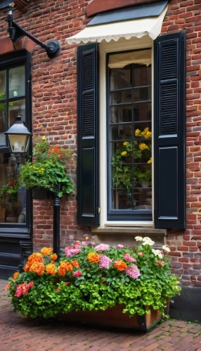 window with shutters,flower boxes,cottage garden,doorsteps,corner flowers,front porch,old colonial house,doorstep,wrought iron,plantation shutters,old town house,garden door,window front,shutters,frisian house,flower shop,potted flowers,flowerbox,porch,floral corner,Illustration,Realistic Fantasy,Realistic Fantasy 03