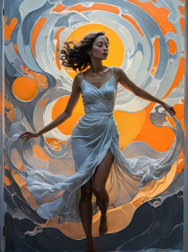 fluidity,whirlwinds,whirling,swirling,promethea,amphitrite,sundancer,persephone,the wind from the sea,oshun,eurydice,orange blossom,diwata,girl in a long dress,hypatia,little girl in wind,whirlwind,hesperides,dance with canvases,wind machine,Illustration,Vector,Vector 03