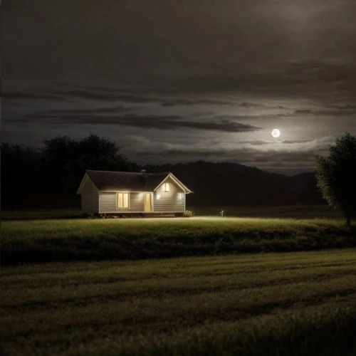 night photograph,night photo,lonely house,night image,night photography,night scene,at night,night shot,moonlit night,home landscape,field barn,farm hut,farm house,farmhouse,rural,holiday home,little house,long exposure light,photo session at night,cerknica