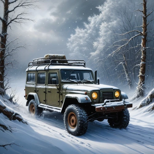 uaz,land rover,landrover,landcruiser,willys jeep mb,wagoneer,jeep,open hunting car,landy,defender,willys jeep,snow scene,off road vehicle,winter background,unimog,off-road vehicle,jeep rubicon,syberia,kamaz,winter tires,Conceptual Art,Fantasy,Fantasy 30