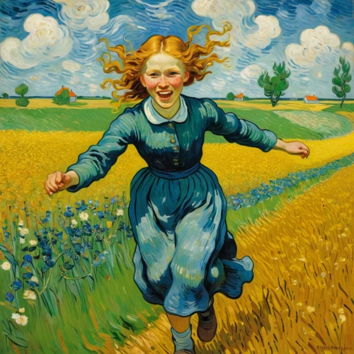 little girl in wind,girl picking flowers,little girl running,chamomile in wheat field,walking in a spring,primavera,girl in flowers,picking vegetables in early spring,girl in the garden,field of rapeseeds,willumsen,picking flowers,timoshenko,throwing leaves,girl with bread-and-butter,flying dandelions,vincent van gough,david bates,suitcase in field,girl with a wheel,Art,Artistic Painting,Artistic Painting 03
