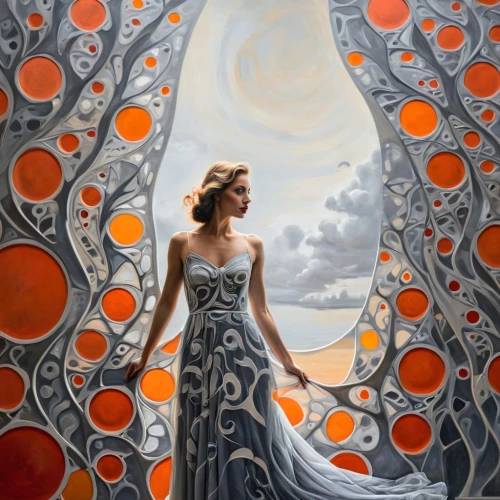 girl in a long dress,art deco woman,art deco background,world digital painting,fractals art,sci fiction illustration,gallifrey,a floor-length dress,mcconaghy,margaery,a girl in a dress,queen cage,fantasy art,fantasy picture,stargates,mirror of souls,apotheosis,earthship,evening dress,pictorialist,Illustration,Realistic Fantasy,Realistic Fantasy 40