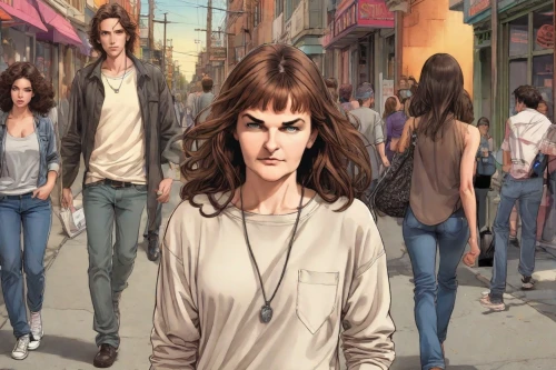 morganville,fashion street,versaemerge,young model istanbul,the girl's face,image manipulation,rotoscoping,caddesi,rudderless,photoshop manipulation,donsky,barlowgirl,pixton,street scene,woman walking,shopping street,girl walking away,seregil,antm,woman shopping,Digital Art,Comic