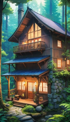 house in the forest,the cabin in the mountains,forest house,house in mountains,house in the mountains,ryokan,summer cottage,small cabin,log home,log cabin,wooden house,teahouse,cottage,ryokans,home landscape,cabin,japanese-style room,lodge,beautiful home,small house,Illustration,Japanese style,Japanese Style 03
