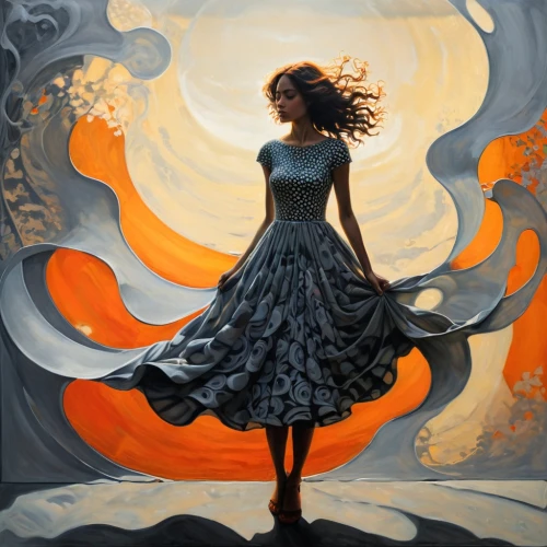 girl in a long dress,woman silhouette,eurydice,flamenco,ballroom dance silhouette,whirlwinds,margaery,whirling,persephone,mystical portrait of a girl,little girl in wind,world digital painting,sundancer,fluidity,swirling,dance silhouette,a girl in a dress,sigyn,seelie,celtic queen,Illustration,Realistic Fantasy,Realistic Fantasy 34