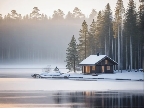finlandia,winter house,finnish lapland,finnish forest,winter lake,lapland,small cabin,finlands,winter morning,house with lake,sognsvann,winter landscape,finland,norrland,frozen lake,house in the forest,christmas landscape,vinter,lonely house,ostrobothnia,Illustration,Japanese style,Japanese Style 11
