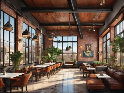 renderings,loft,breakfast room,3d rendering,lofts,brewpub,brewhouse,wooden beams,contemporary decor,modern decor,a restaurant,interior design,patios,the coffee shop,dining room,lumberyard,render,daylighting,taproom,penthouses,Conceptual Art,Oil color,Oil Color 04