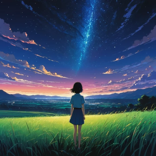 starry sky,star sky,starbright,ghibli,starlight,tanabata,falling stars,falling star,cosmos wind,cosmos,night sky,tobacco the last starry sky,starlit,the night sky,night stars,studio ghibli,earth rise,clear night,universe,nightsky,Illustration,Japanese style,Japanese Style 05