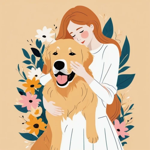 dog illustration,golden retriever,girl with dog,retriever,goldens,golden retriver,companion dog,dog angel,pet portrait,love for animals,iconographer,vector illustration,eilonwy,she feeds the lion,the dog a hug,jesus in the arms of mary,canidae,puppy pet,heartmate,dog drawing,Illustration,Vector,Vector 01