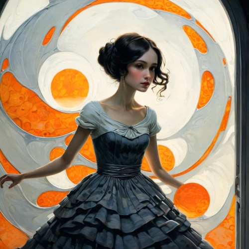 girl in a long dress,a girl in a dress,leighton,art deco woman,duchesse,karchner,victorian lady,leyendecker,girl with a wheel,rococo,ozma,girl on the stairs,karenina,holburne,ball gown,giancola,girl in a wreath,swirling,cinderella,twirl,Illustration,Abstract Fantasy,Abstract Fantasy 09