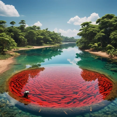 volcano pool,acid lake,volcanic lake,koi pond,beautiful japan,red earth,japan landscape,colorful water,lava river,red water lily,shaoming,japon,beautiful lake,landscape red,lotus pond,amazonia,thermal spring,coral swirl,flower water,water lotus,Photography,General,Realistic